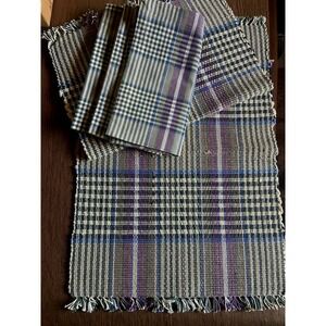 Pier 1 Purple Green 2 Placemats & 3 Napkins Country Tartan Woven Cotton Plaid